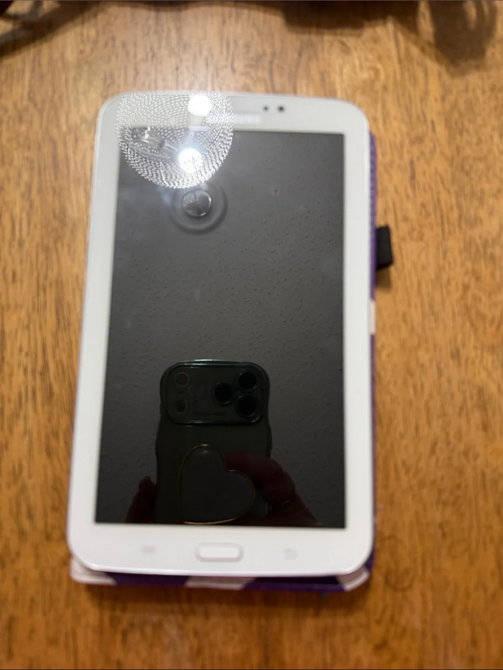 Samsung Galaxy Tab 3 White Tablet with Purple Cover Accent